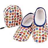 Snoozies Skinnies Packable and Foldable Travel Slippers for Women with Zipper Pouch, Soft Sherpa-Lined Slipper Socks Non-Skid