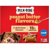 Milk-Bone Peanut Butter Flavor Biscuits, Small Dog Treats, 7 Lb. | Naturally and artificially flavored, 3 tail-wagging flavors, 250+ biscuits, 15% protein