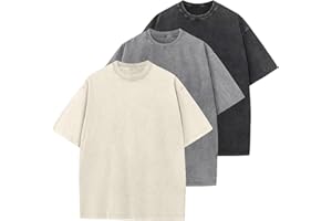 KEEPSHOWING Men's Cotton T-Shirts Oversized Unisex Short Sleeves Casual Loose Wash Solid Basic Tee Tops