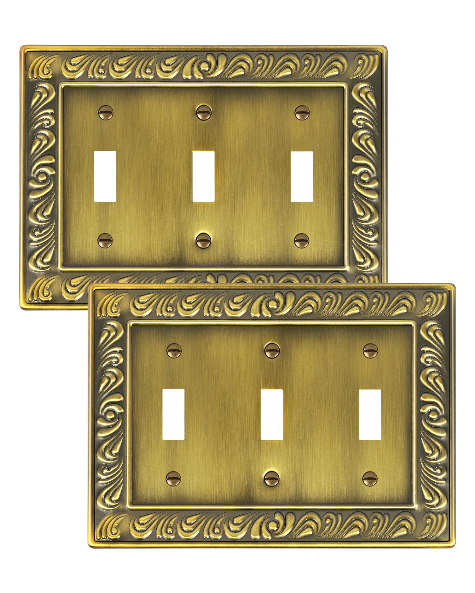 Photo 1 of 2-Pack Triple Toggle Light Switch Cover Plate, Paisley Pattern Decorative Switch Plate Covers, Antique Brass 3 Gang Metal Wall Plates, Corrosion Resistant