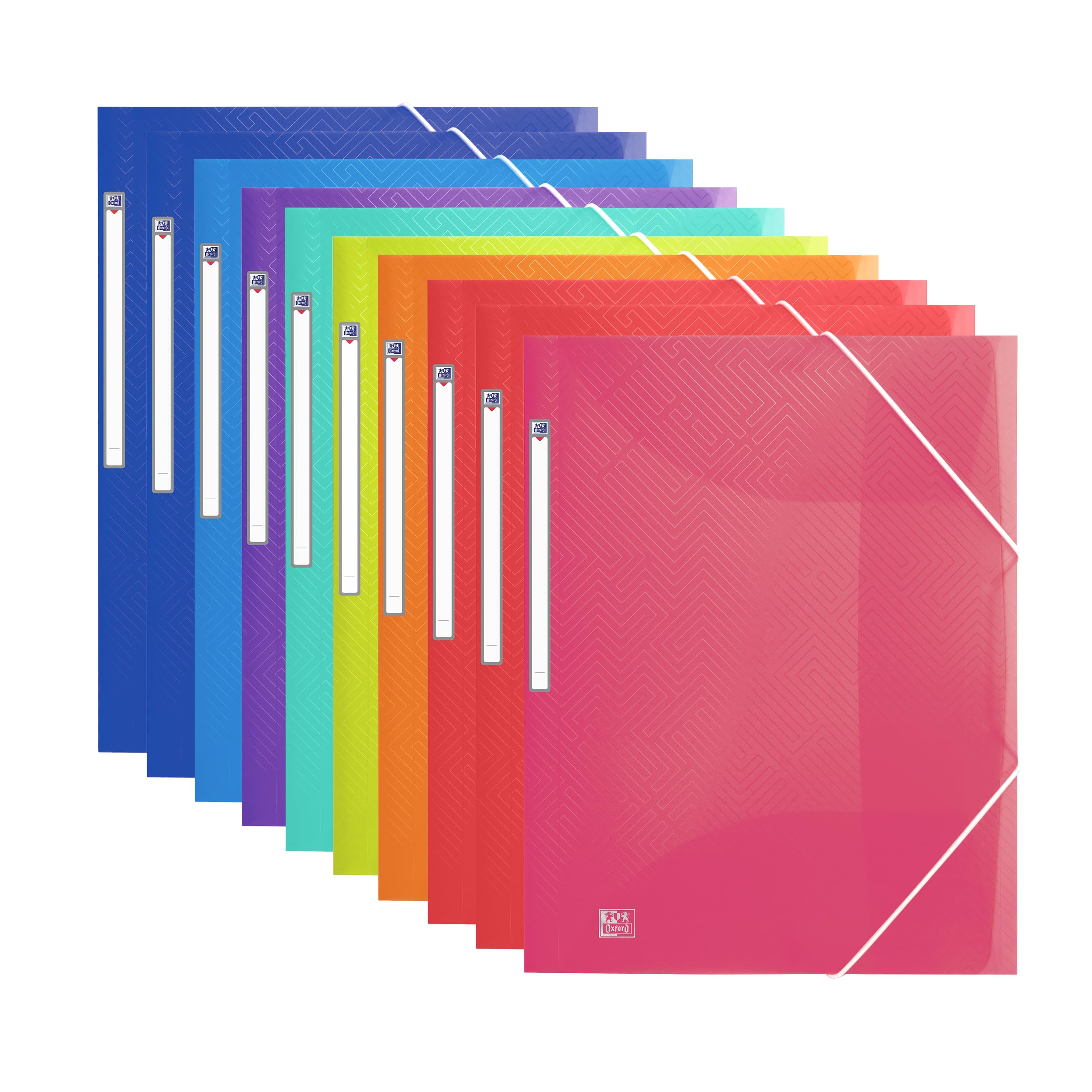 Oxford A4+ Plastic Wallets, Assorted Colours, 3 Flap Folders for Documents, Pack of 10