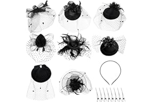 Geyoga 8 Pcs Fascinators Funeral Hats Pillbox Hat with Veil Feather Headband for Women Tea Party Church Halloween Costume