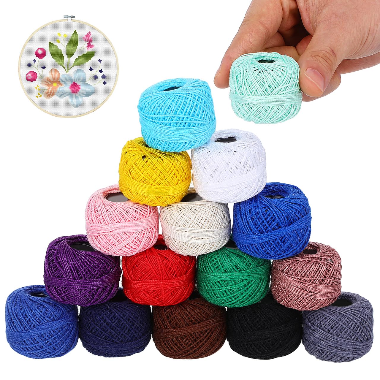16 Rolls Embroidery Thread Cross Stitch Threads, Colored Cotton Yarn Crochet Sewing Supplies