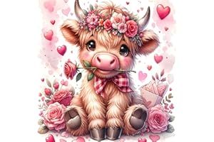 TAEYSCK Valentine's Day Stamped Cross Stitch Kits for Adults Beginners, Cow Flowers Easy DIY Counted Cross Stitch Kit Printed Patterns Dimensions Needlepoint Art Crafts Embroidery Kits for Home Wall Decor