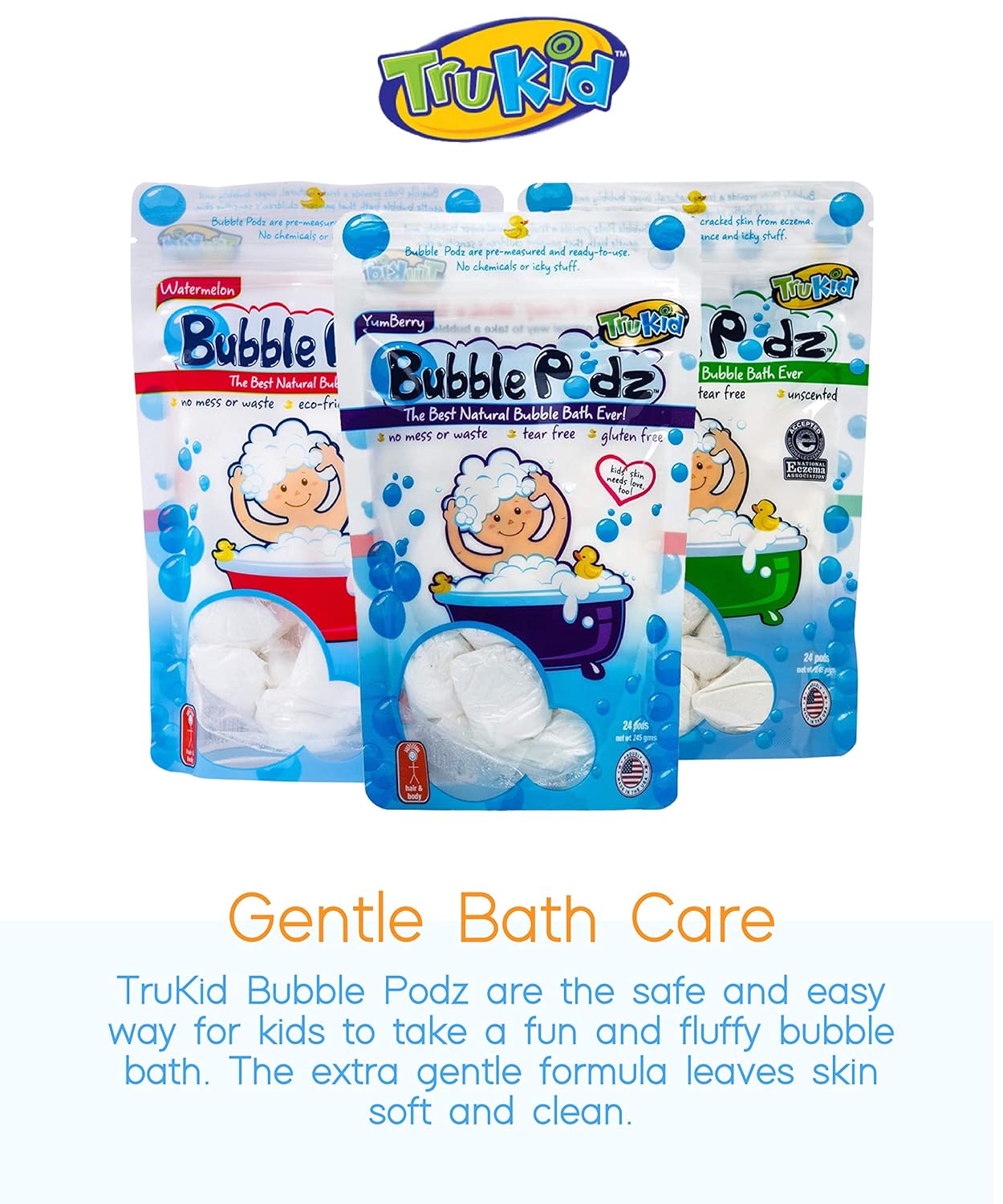 TruKid Bubble Podz Care for Sensitive Skin - Yumberry Scented Wellness Bath Bomb for Kids - Pediatrician and Dermatologist Tested - 24 Count: Beauty