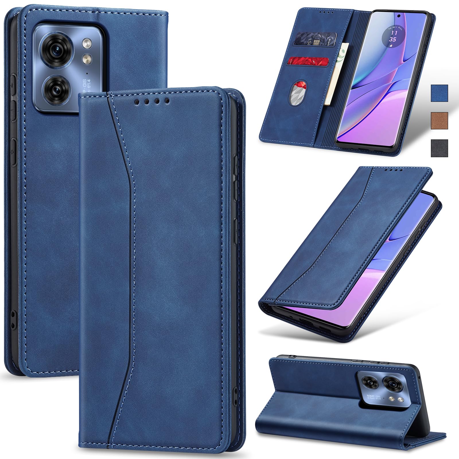 Jasonyu Case for Motorola Edge 40 Leather Wallet Flip Cover with Card Holder,Kickstand, Magnetic Closure,TPU Shockproof Phone Case Compatible with Motorola Edge 40 (Blue)