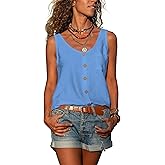 Diosun Women's Button Down Tank Tops Scoop Neck Sleeveless T Shirts Blouses Loose Fit with Pocket