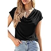 PRETTYGARDEN Womens Tops Dressy Casual Clothing 2026 Summer Cowl Neck Short Sleeve Blouses Spring Business Work Office Shirts