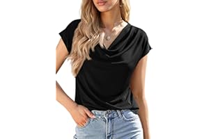 PRETTYGARDEN Blouses for Women Dressy Casual 2026 Summer Cowl Neck Short Sleeve Tops Spring Work Office Teacher Shirts