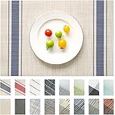 SUMYMERY Placemats Set of 4 Vinyl/Plastic Woven Place Mats for Kitchen Table Indoor/Outdoor Washable Placemat Wipeable Dining Table Mats (Khaki Blue,4)
