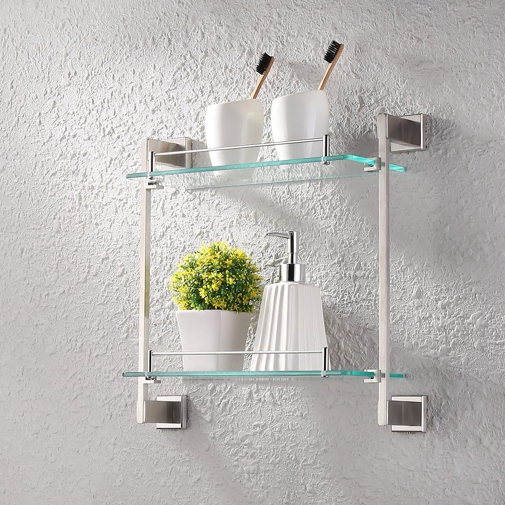 KES Bathroom Glass Shelf 2 Tier 16-Inch Tempered Glass Shower Caddy Bath Basket Stainless Steel RUSTPROOF Wall Mount Brushed Finish, A2420B-2: Home & Kitchen
