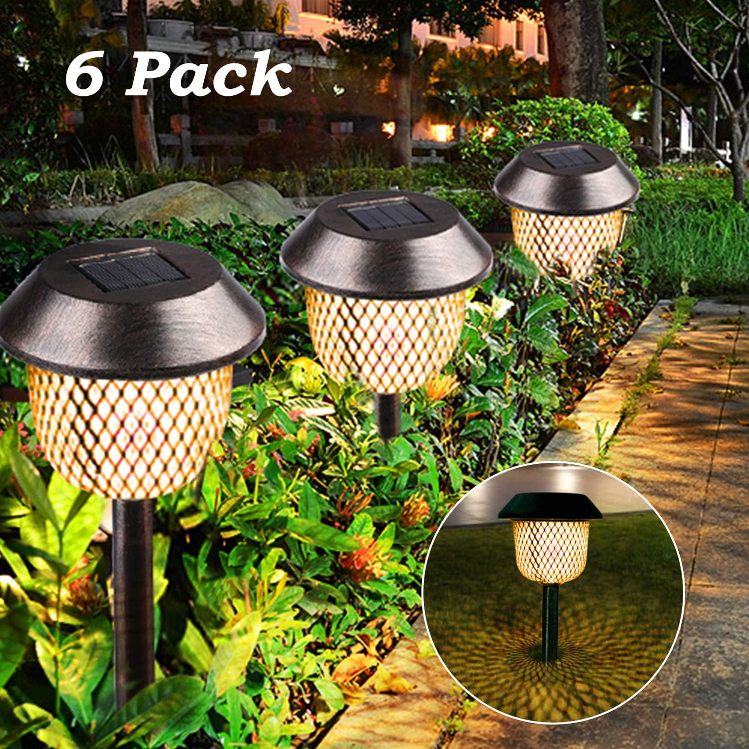 Solar Garden Lights, Tencoz Solar Torch Light LED Solar Powered Flames Torches Lights Waterproof Solar Lights Outdoor Landscape Decoration Auto On/Off for Garden Pathway Lights -6Packs