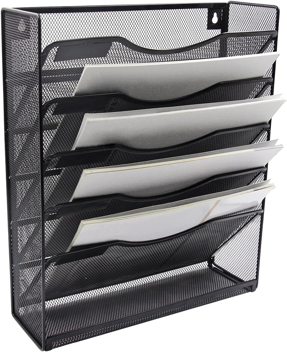 EasyPAG Mesh Wall Hanging File Organizer Holder 5 Tier Vertical Pocket