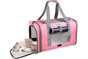 GOODIO Pet Carrier TSA Airline Approved for Cat,Foldable Soft Edge Pet Travel Carrier Removable for Medium Large Cats and Dogs 20 lbs with Adequate Ventilation,4 Mesh Windows,2 Entrances,1 Dormer, 1 Curtain