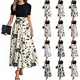 lcyhony Maxi Dresses for Women 2025 Casual Patchwork Tie Puff Sleeve Dress Summer Modest Elegant Church Wedding Guest Dresses