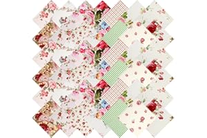 JOSOJOOU 42Pcs Pink Charm Packs for Quilting, 100% Cotton Fabric Squares 5 x 5Inch Pre-Cut Quilted Fabric Floral Patchwork for Sewing DIY Craft(Vintage Floral)