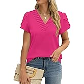 Fayenne Womens Tops Dressy Casual V Neck Ruffle Short Sleeve Blouse Business Casual Tops Chiffon Flowy Shirt Cute Summer Tops