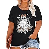 Ithalt Plus Size Halloween Shirt Women Ghost Graphic T Shirt Halloween Fall Short Sleeve Tops