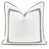 Hofdeco Premium Coastal Patio Indoor Outdoor Pillow Cover Only, 20"x20" Water Resistant for Backyard, Couch, Green Embroidered Square Line