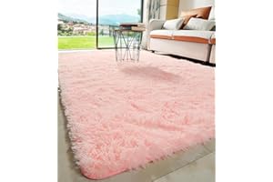 GTSABWAY Pink Fluffy Girls Room Rug, Furry Area Rug for Bedroom, Cute Room Decor, Fuzzy Rug for Nursery, Soft Kids Room Rug, Play Room Rug for Baby, shag rug, 5x8ft