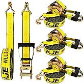 KJE 4 Pack Ratchet Straps Heavy Duty,2" x 27' Ratchet Strap 3,333 Lbs Working Load Limit,Tie Down Ratcheting with J-Hook, Cargo Straps for Truck,Trailer,Moving Appliances