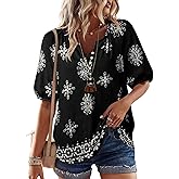 Unixseque Womens Summer Tops V Neck Short Sleeve Blouses Casual Button Down Shirts Floral Boho Clothing Trendy 2025