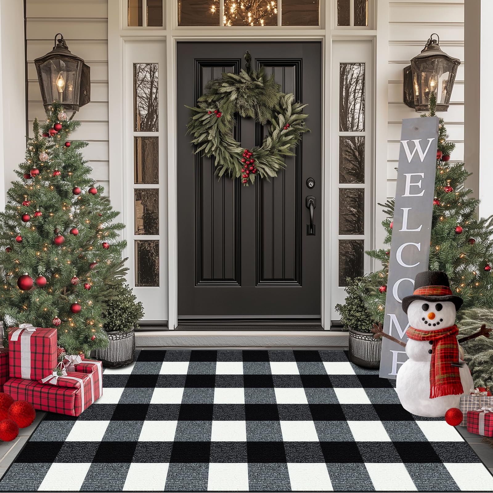 Photo 1 of FONEYI Buffalo Plaid Outdoor Rug, 32"x48" Checkered Front Door Mat, Non Slip Absorbent Entryway Rug Doormat Indoor, Washable Outdoor Rugs for Layered Door Mats Front Porch/Farmhouse Black and White