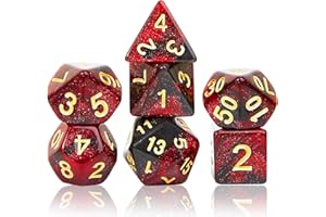 PIPIRICH DND Polyhedral Dice Set with a Black Dice Bag for D&D RPG MTG Role Playing Table Games RPG Polyhedral Dice for Dungeon and Dragons Playing Games 7-Die Set (Black&Red+Nebula Dice)