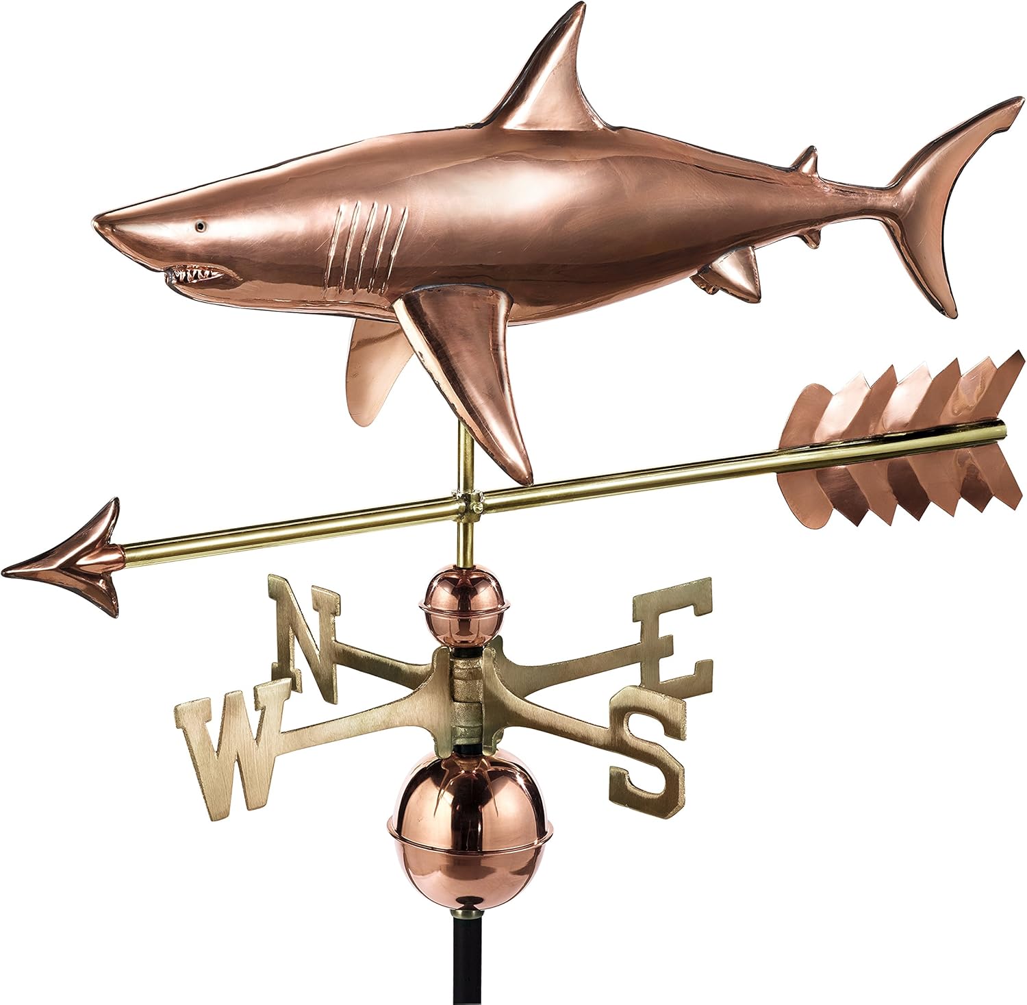 Weathervanes - Good Directions Shark with Arrow Weathervane - Pure Copper