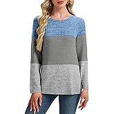 Kinnette Womens Long Sleeve Tops Color Block 2025 Casual Fall Lightweight Tunic Sweaters Crew Neck Shirt