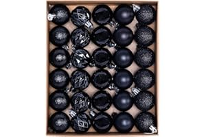 HipTree 30ct Christmas Halloween Ornaments Tree Decorations Set-1.57 Inch Black Shatterproof Decorative Hanging Ball Ornament Bulk,Mini Xmas Tree Tabletop Decorations for Fall Holiday Party Home Decor