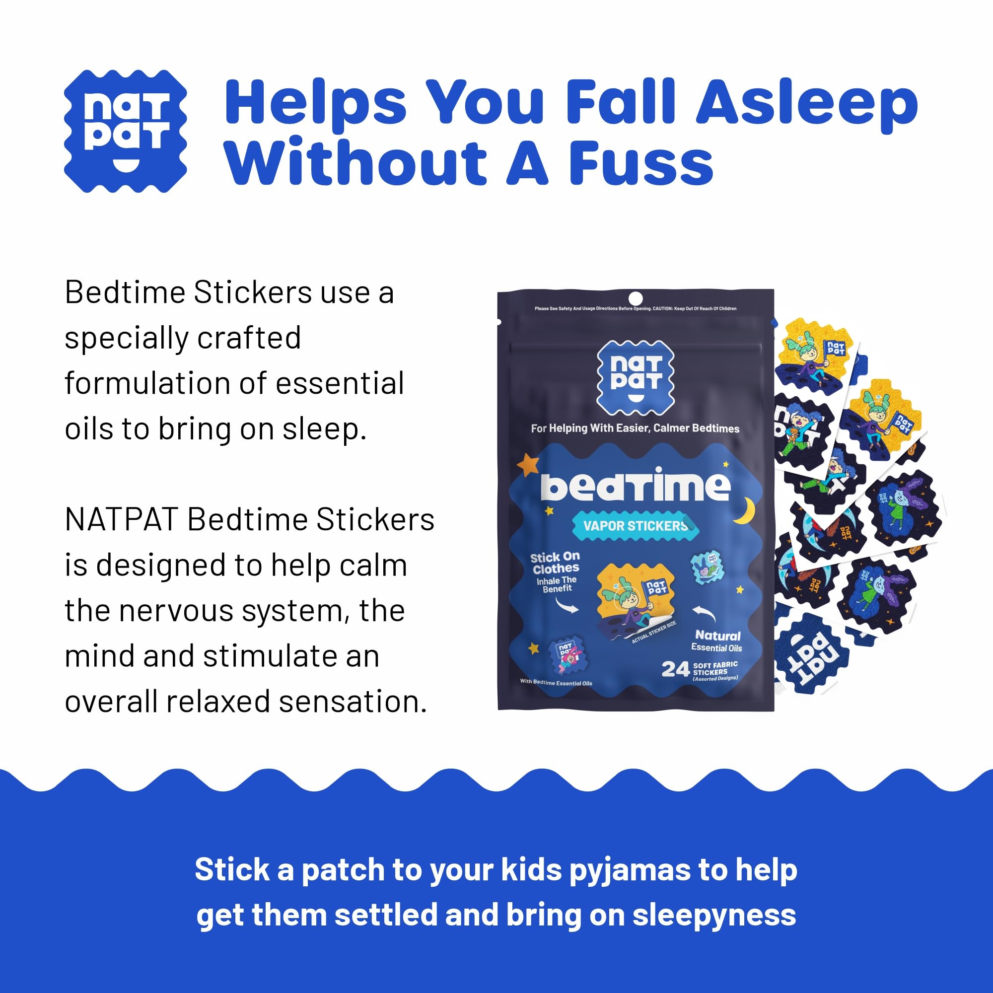 NATPAT Sleepy Patch Bed Time Stickers for Kids - Sleep Promoting Patch - Non-Toxic Solution for Better Sleep - Chemical & Drug Free, Melatonin Free - Buzz Patch Natural Patch (24 Pack)