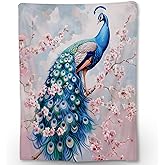 Ti Caldi Peacock with Flowers Flannel Throw Blanket, Soft Cozy Lightweight Animal Blankets Ideal for Couch, Bed, Travel, Outdoor & Home Decor, Warm Fluffy Fuzzy Blanket for Women Girls 60×50 in