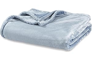Berkshire Blanket Classic VelvetLoft® Solid Bed Blanket, Queen Size Bed Blanket, Lightweight Soft Fuzzy Plush Blanket for Bed and Couch, Polar Blue, 90x90 Inches
