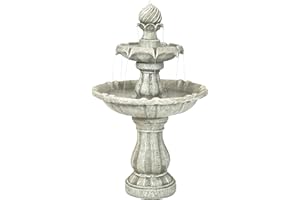 Sunnydaze 35" Solar 2-Tier Outdoor Water Fountain - Outdoor Water Fountain with Battery Backup and Pump - White