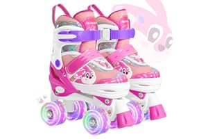 PAPAISON Adjustable Roller Skates for Girls Illuminating Wheels, Kids Toddler Rollerskates Ages 4-6 5-8 8-12