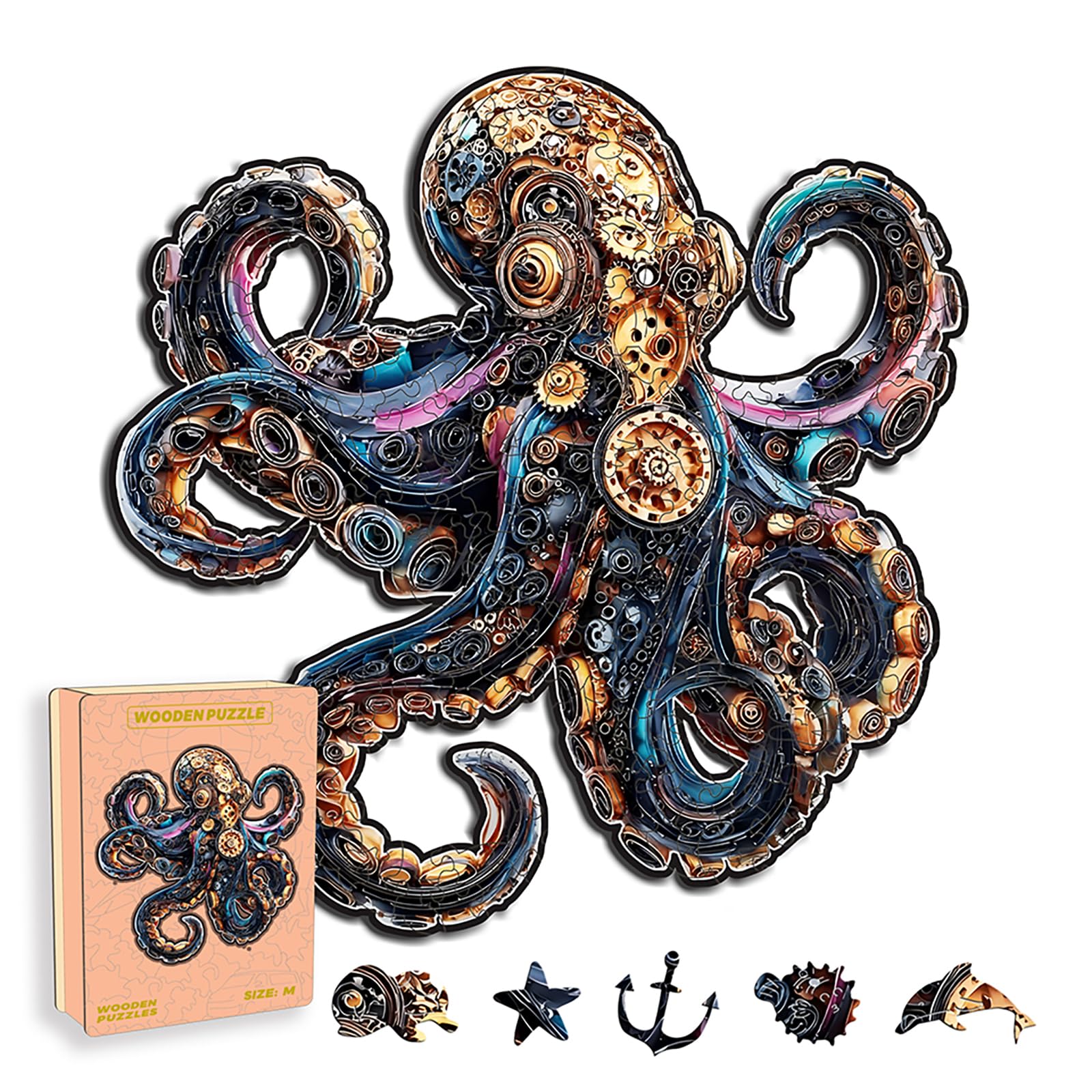 Wooden Puzzles for Adults, Octopus Ocean Jigsaw Puzzles, Unique Animal Adult Puzzles, Irregular Creative Gift for Family Game,Christmas Birthday Gifts Home Decor — image 1