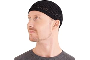 CHARM Knit Cotton Skull Cap Kufi - Mens Islam Prayer Hat Crochet Mesh Skully Beanie