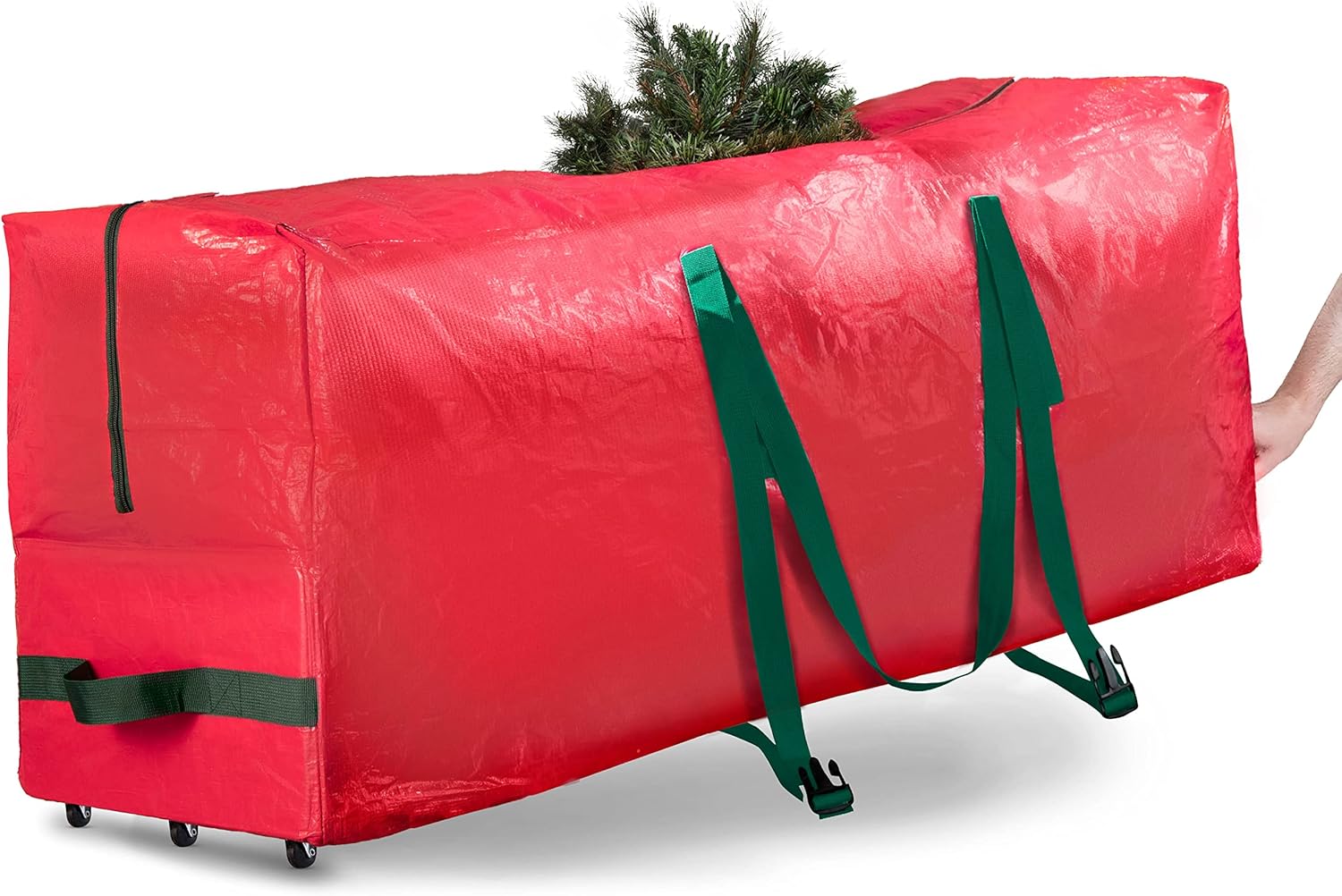 Holiday Décor Storage - Zober Christmas Tree Storage Bag 9 Ft - Rolling Christmas Tree Storage Box - Plastic, Durable Handles and Wheels - Large Christmas Tree Bag - Red