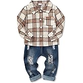 Coco&RARA Toddler Baby Boy Clothes Outfits Button Down Long Sleeve Plaid Shirt + Denim Pants 2PCS Fall Winter Clothing