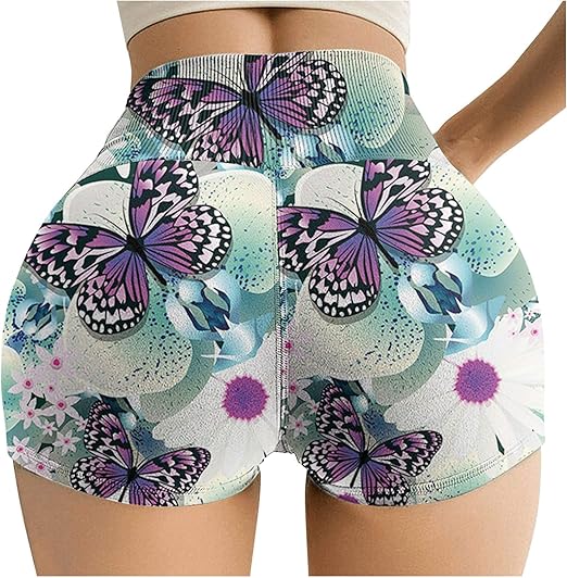 HUOJING Yoga Shorts for Women Colorful Butterfly Print Sports Shorts