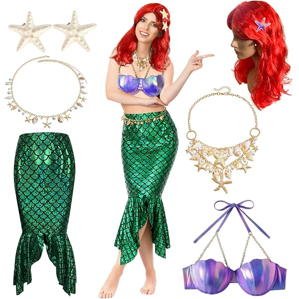 Amazon.com: Mermaid Costume - Women Mermaid Tail Outfit, Adult Halloween  Festival Party Cosplay Set (Small