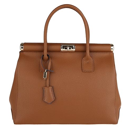 Chicca Borse Frau Handtasche mit Schultergurt aus echtem Leder Made in Italy 35x28x16 Cm