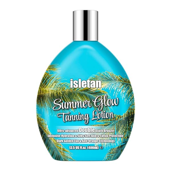 ISLETAN SUMMER GLOW TANNING LOTION ACCELERATOR FOR INDOOR TANNING BEDS & OUTDOOR SUN WITH BRONZER TO GET DARK FAST TAN，SUN BED TANNING LOTION DARK WITH TATTOO PROTECTING FORMULA, DHA FREE, 13.5OZ