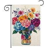 Spring Summer Colorful Floral Mason Jar Garden Flag 12x18 Inch Double Sided Hydrangea Flower Yard Outdoor Flag House Holiday Outside Decoration