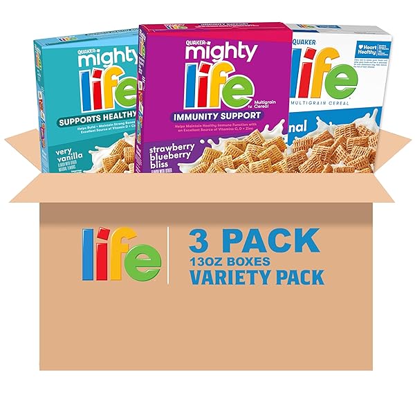 QUAKER MIGHTY LIFE MULTIGRAIN BREAKFAST CEREAL, 3 FLAVOR...