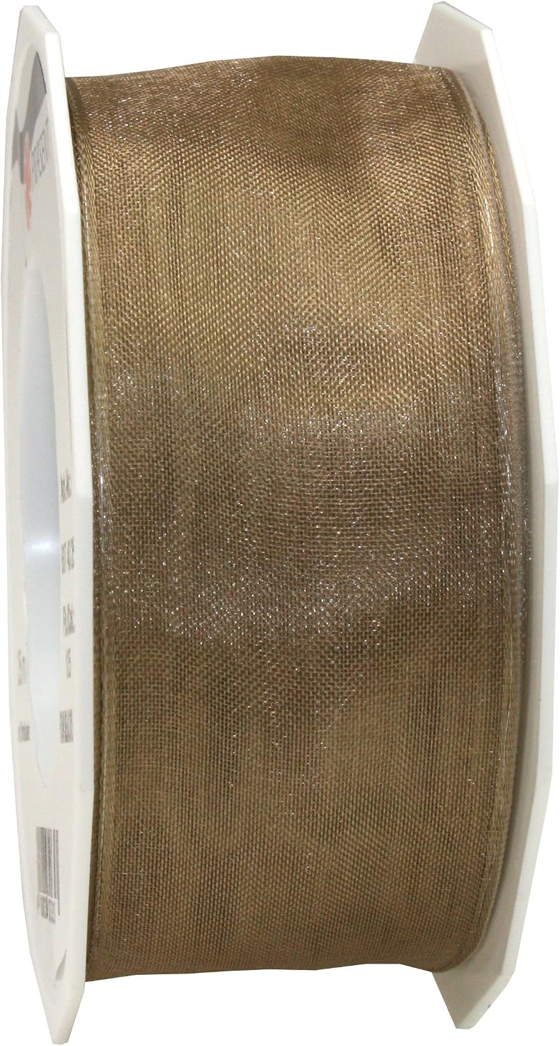 PRÄSENT - Four Seasons Organza wired edge Ribbon Taupe 40 mm width, 25 m length, 40mm - 25m
