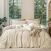 MooMee Bedding Duvet Cover Set 100% Washed Cotton Linen Like Textured Breathable Durable Soft Comfy (Heathered Almond Milk Grey, Queen 90"x90")