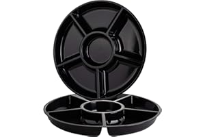 Plasticpro 6 Sectional Round Plastic Serving Tray/Platter (2, Black)