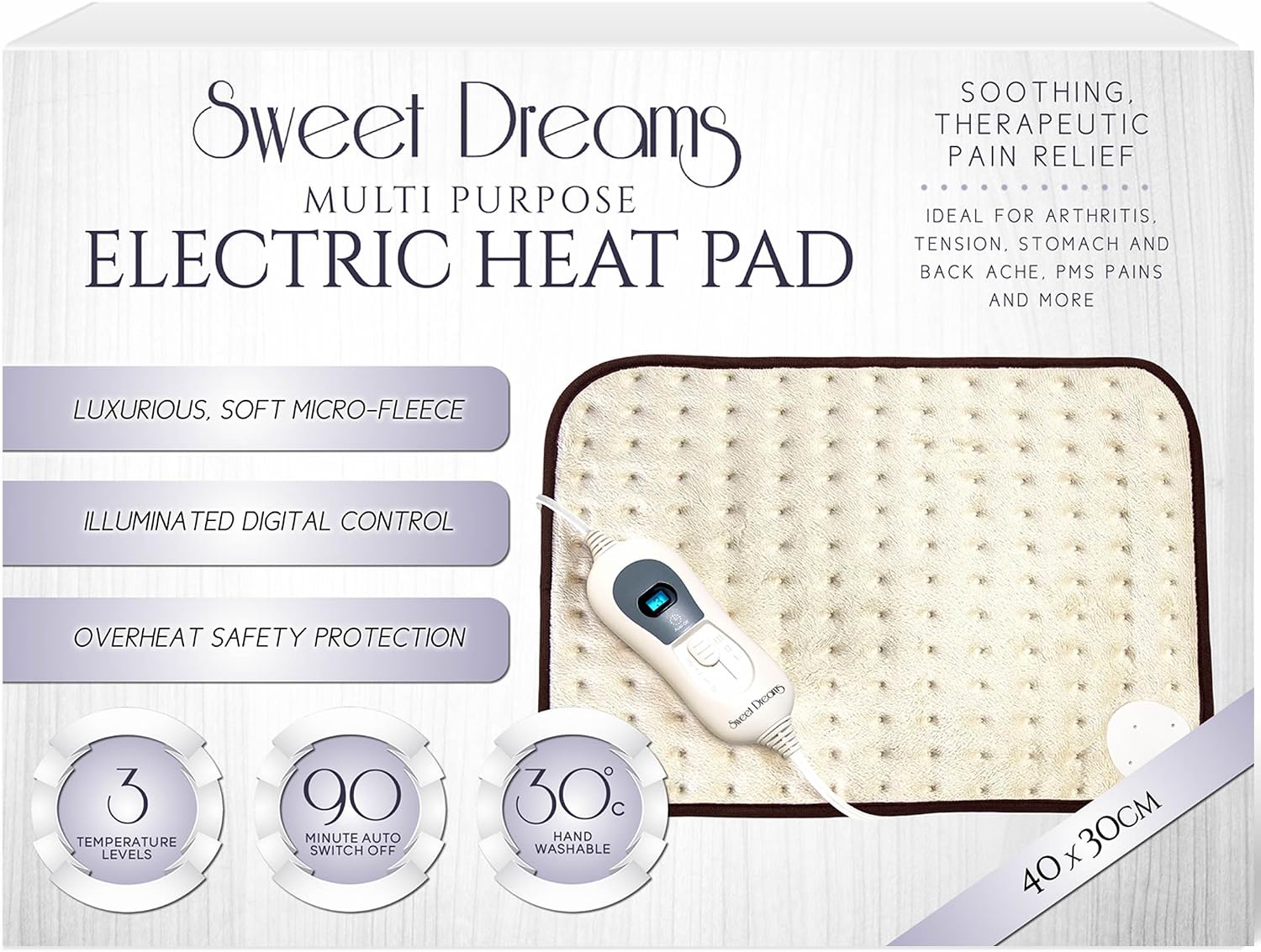 Sweet Dreams Heat Pad 50W, Electric Luxurious Soft with Auto Shut Off, Therapeutic - Image 3